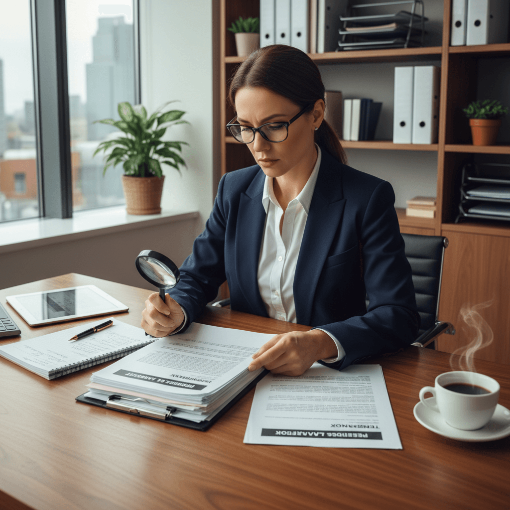 Property manager reviewing rental documentation