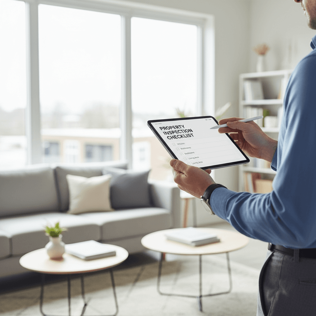 Property inspection in progress with professional documentation and checklist