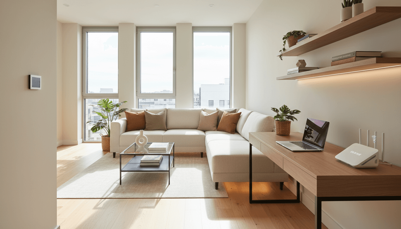 Modern one-bedroom apartment with open-plan living area